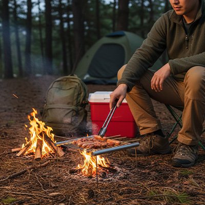 Grille barbecue portable pieds dépliés