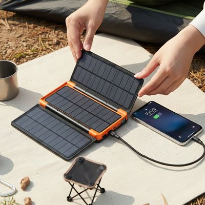 Batterie externe solaire EcoCharge dépliée
