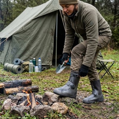Couvre-chaussure imperméable porté en randonnée