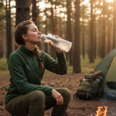 Gourde filtrante trek remplissage rivière