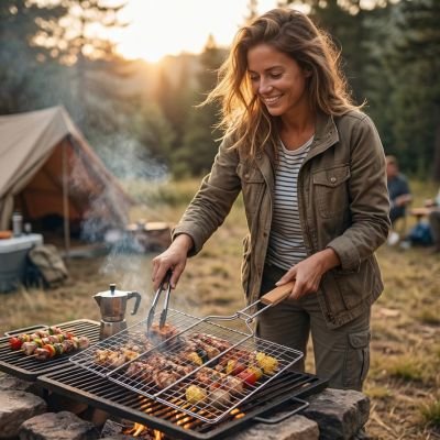 Grille antiadhésive camping feu bivouac