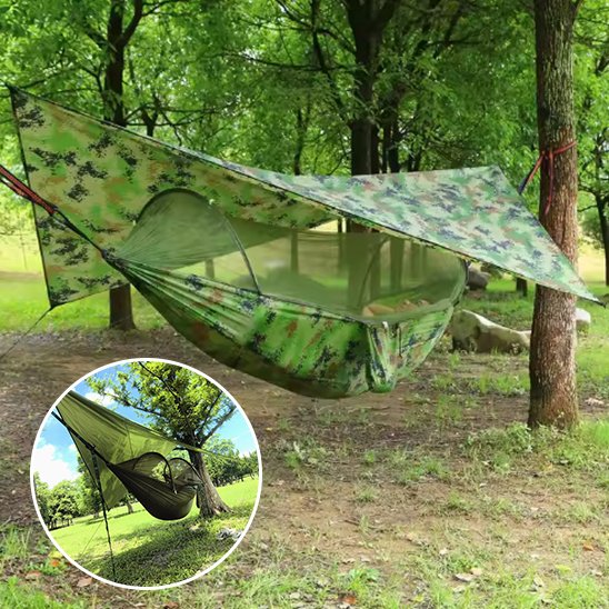 Hamac bivouac entre deux arbres
