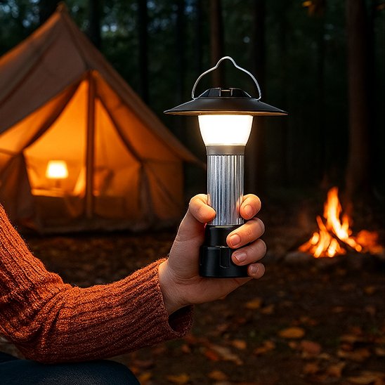 Lampe camping rechargeable compacte dans sac