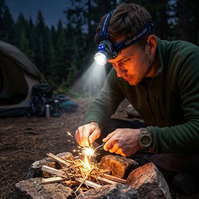 Lampe frontale ultra-puissante allumée sentier