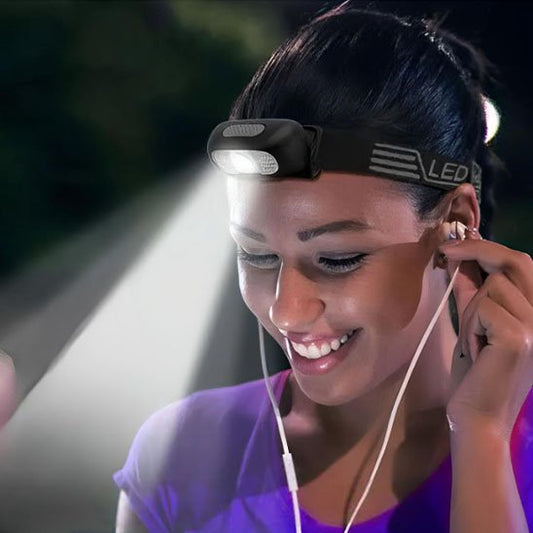 Lampe frontale rechargeable USB allumée