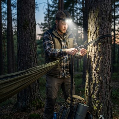 Lampe frontale ultra-puissante allumée sentier