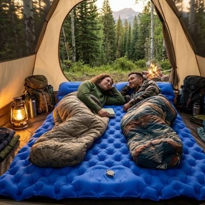 Matelas gonflable bivouac installé sous tente