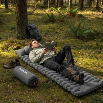 Matelas gonflable compact rangé sac