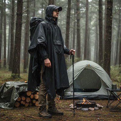 Poncho pluie ultra-compact déplié