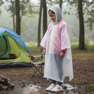 Randonneur portant poncho pluie imperméable montagne