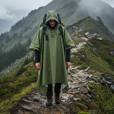 Poncho pluie compact détail capuche