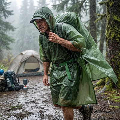 Poncho pluie compact imperméable déplié