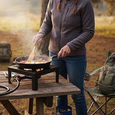 Réchaud camping allumage piézoélectrique intégré