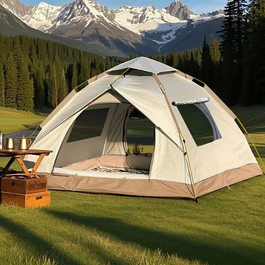 Tente pop-up 3 places déployée camping