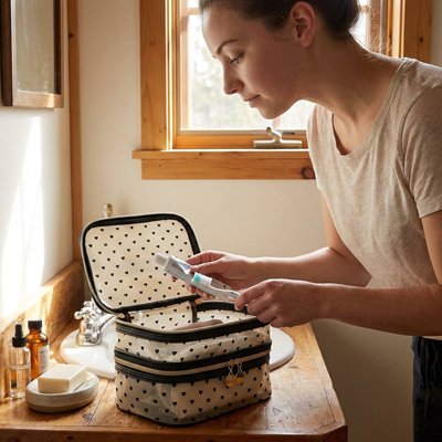 Trousse toilette suspendue camping été
