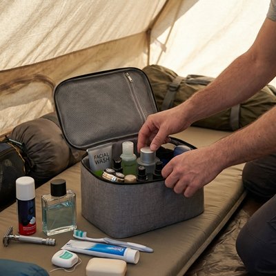 Trousse toilette homme voyage ouverte